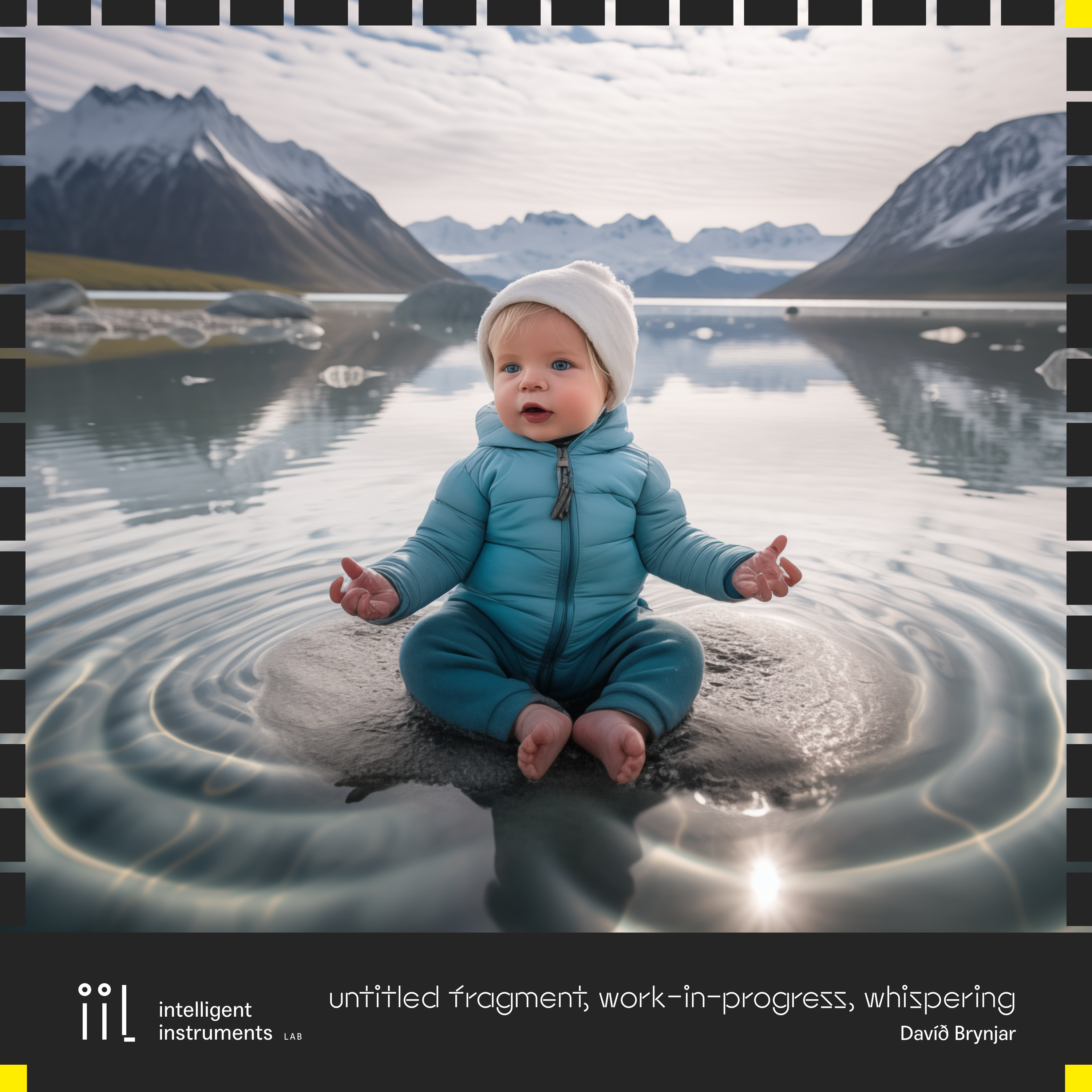 AI generated photo of a baby in a yoga pose on still water with mountains in the background
